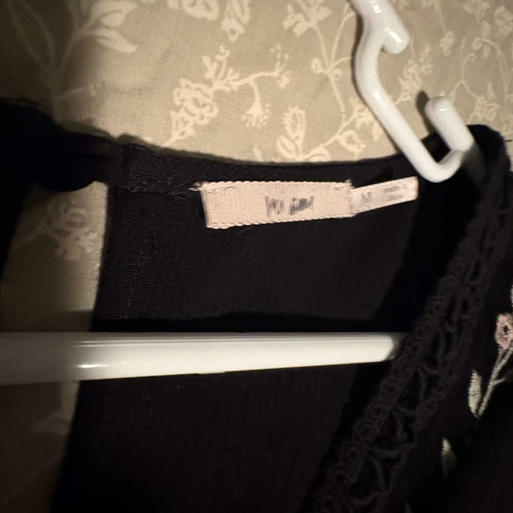 Black Midi Dress with Pink Floral Embroidery - Picture 3 of 3